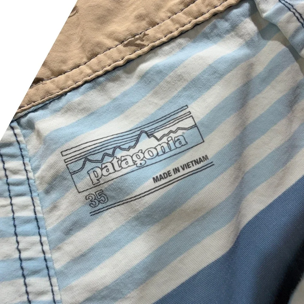 Patagonia Board Shorts 35 Blue Striped Wavefarer Mens Swim Trunks‎ READ